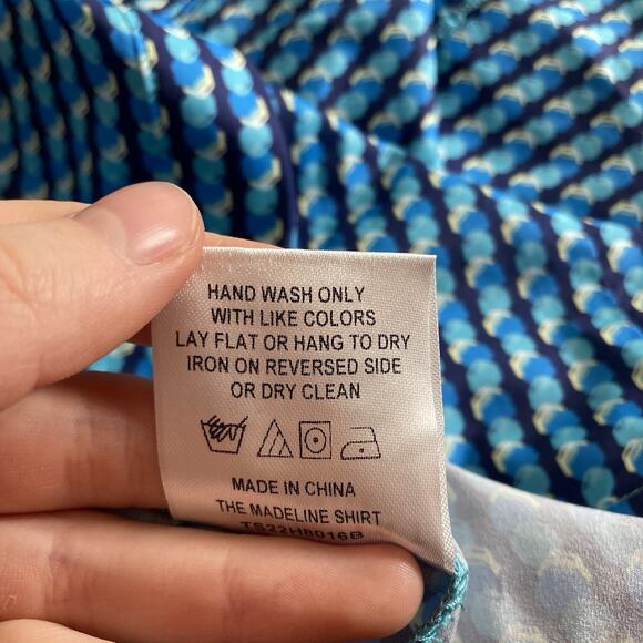 The Shirt Rochelle Behrens Blue Print Ruffled Blouse Size M Boho Fairy Victorian - Picture 7 of 12